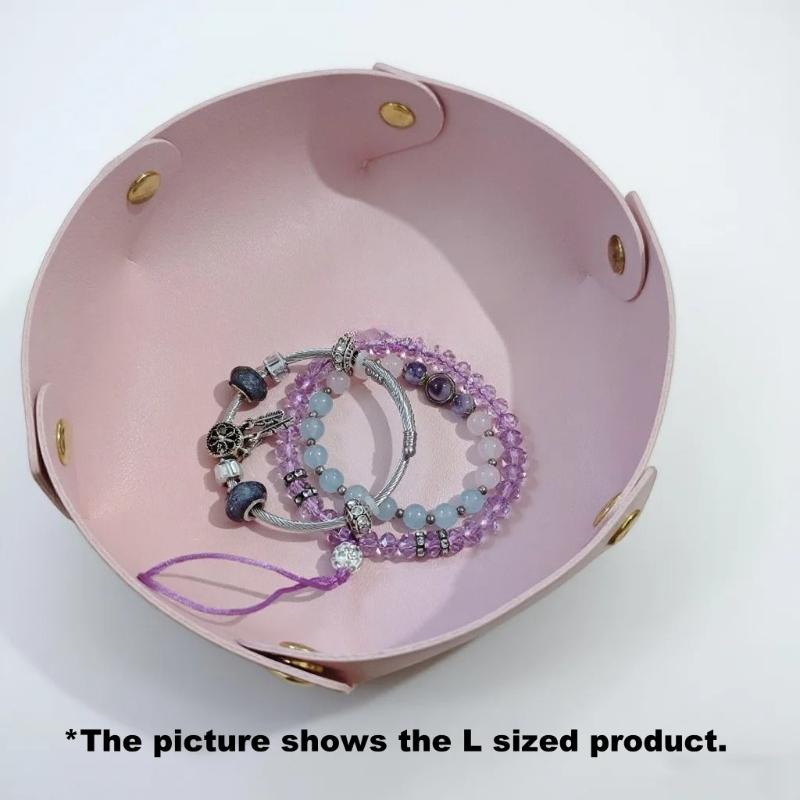1PC Round PU Leather Storage Trays Desktop Key and Cosmetics Storage Tray Storage Box Detachable Table Small Objects Organizer