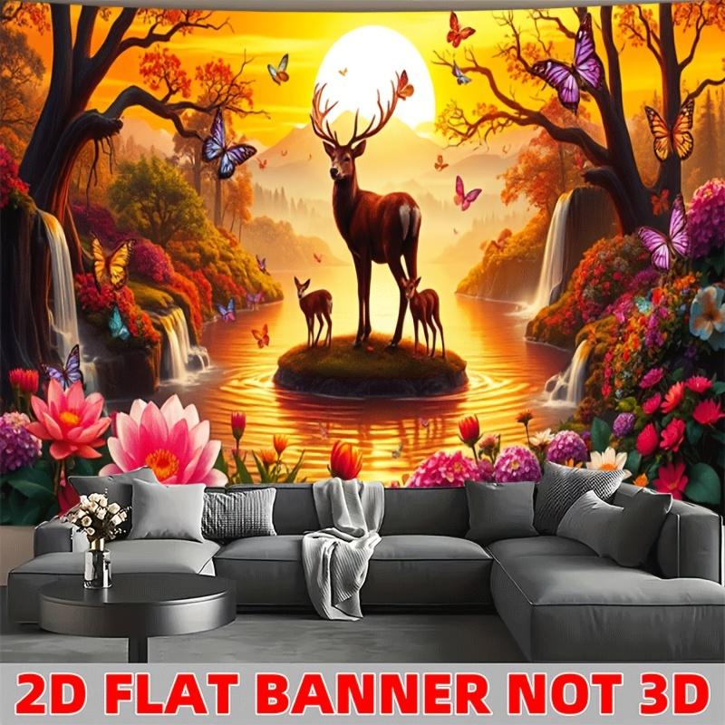 Настенный гобелен "Олень Закат Река Пейзаж" 2D Плоский Баннер Не 3D Природное Искусство Домашний Декор Для Гостиной Спальни