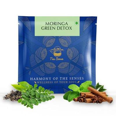 TEA SENSE Moringa Green Detox | 15 шт. | Чайные пакетики в форме пирамидки в запечатанных пакетиках | Зеленый чай с морингой, мятой и корицей