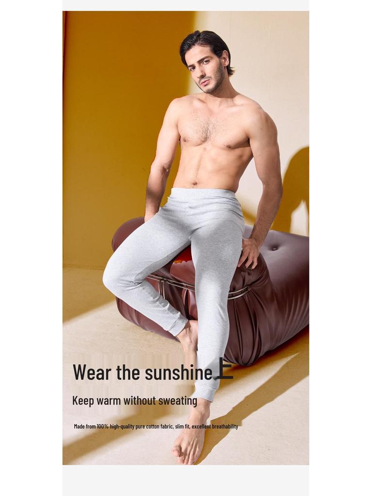 Мужские антибактериальные фланелевые тонкие однотонные кальсоны из 100% хлопка (2025 Осень/Зима)