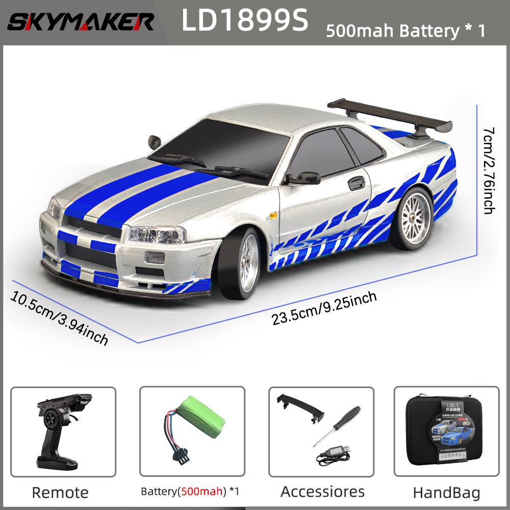 Skymaker Ldrc 1/18 Радиоуправляемая Дрифт-машина Ld1899 Модель GTR R34 2.4 ГГц Задний привод с гироскопом Кузов из сплава для езды по дороге Гоночная машина для мальчиков в подарок