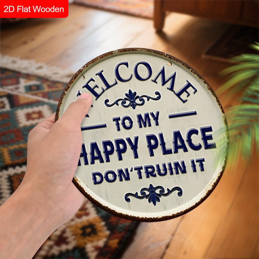 Деревянная приветственная табличка «Счастливое место» - Уникальные фигурки-украшения - Идеально для входной двери, двора, крыльца, декора комнаты