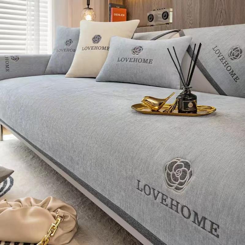 Мягкий однотонный чехол для дивана из синели для гостиной, роскошный чехол для дивана с вышивкой, современное простое универсальное нескользящее полотенце для дивана