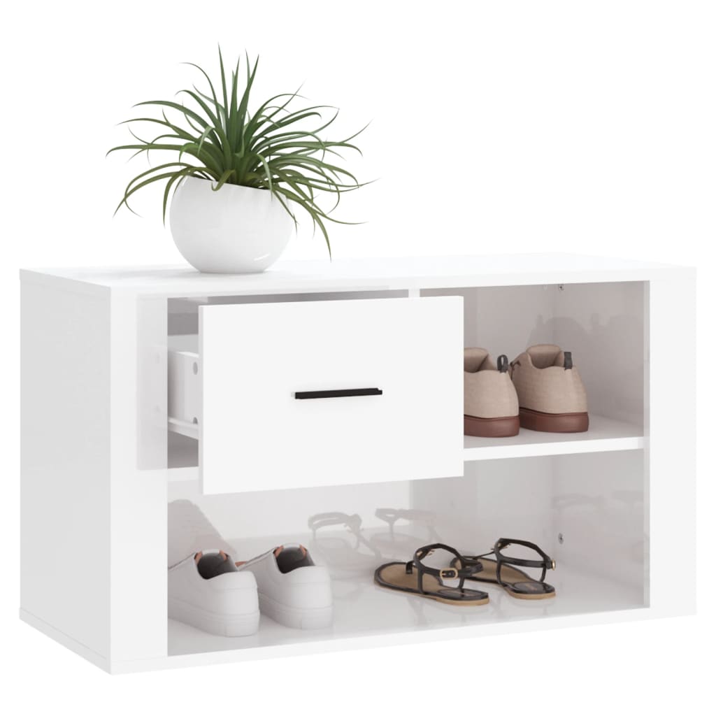 Shoe Cabinet High Gloss White 80 x 35 x 45 cm Engineered Wood