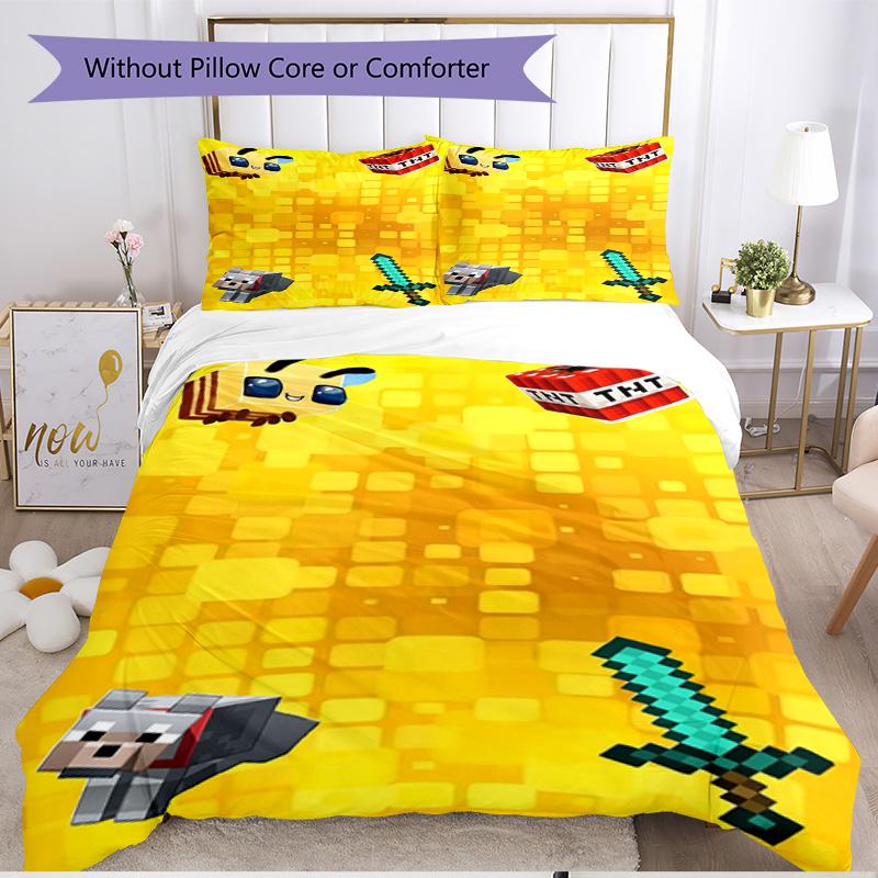 3pcs Duvet Cover Set (1*Duvet Cover + 2*Pillowcase, Without Core), Minecraft Print Soft All‑Season Bedding Set, Home Bedroom Decor Gift