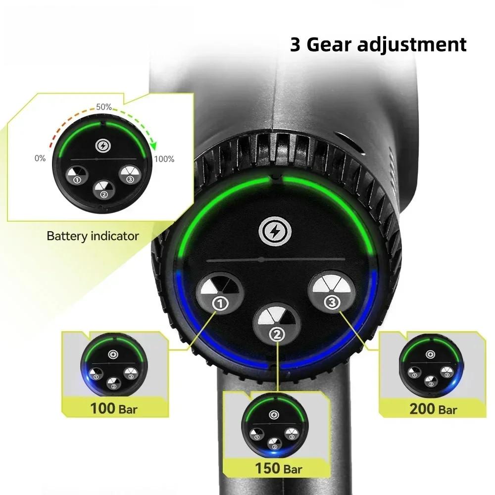200Bar Бесщеточная электрическая мойка высокого давления, беспроводная машина для мойки автомобилей, 3-скоростной регулируемый электроинструмент для полива сада