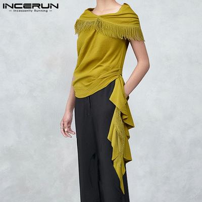 Мужские повседневные нестандартные топы без рукавов с лацканами и кисточками из оборчатой ленты