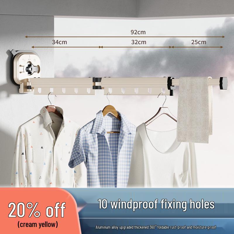 Punch-Free Suction Cup Folding Clothes Drying Rack with Retractable Rod – Invisible and Compact for Bathroom and Window Use