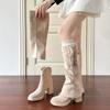 Removable Boots Autumn and Winter New Two-wear Trouser Tube Boots Thick High-heeled Boots Women's Medium Tube Suede Western Boots