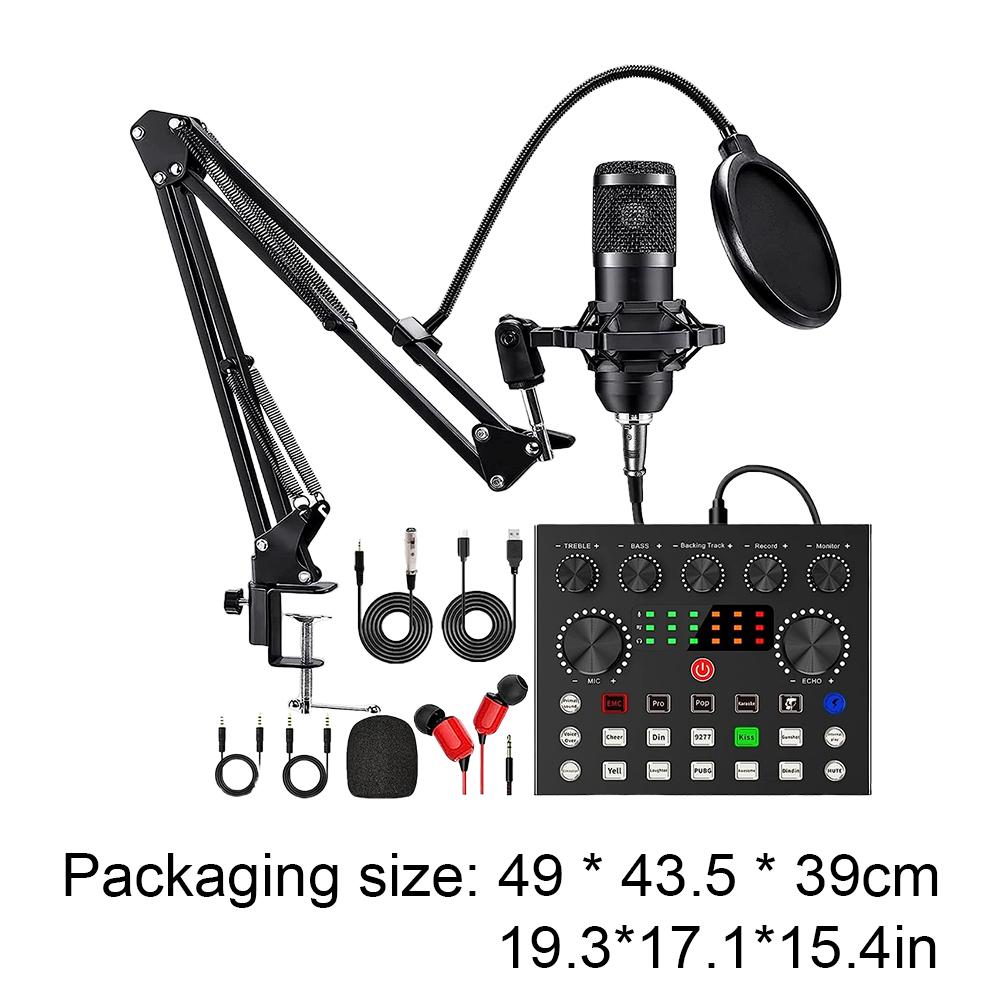Podcast Equipment Bundle with BM800 Microphone and V8 Sound Card Double-Layer Pop Filter for Windows Gaming Live Streaming