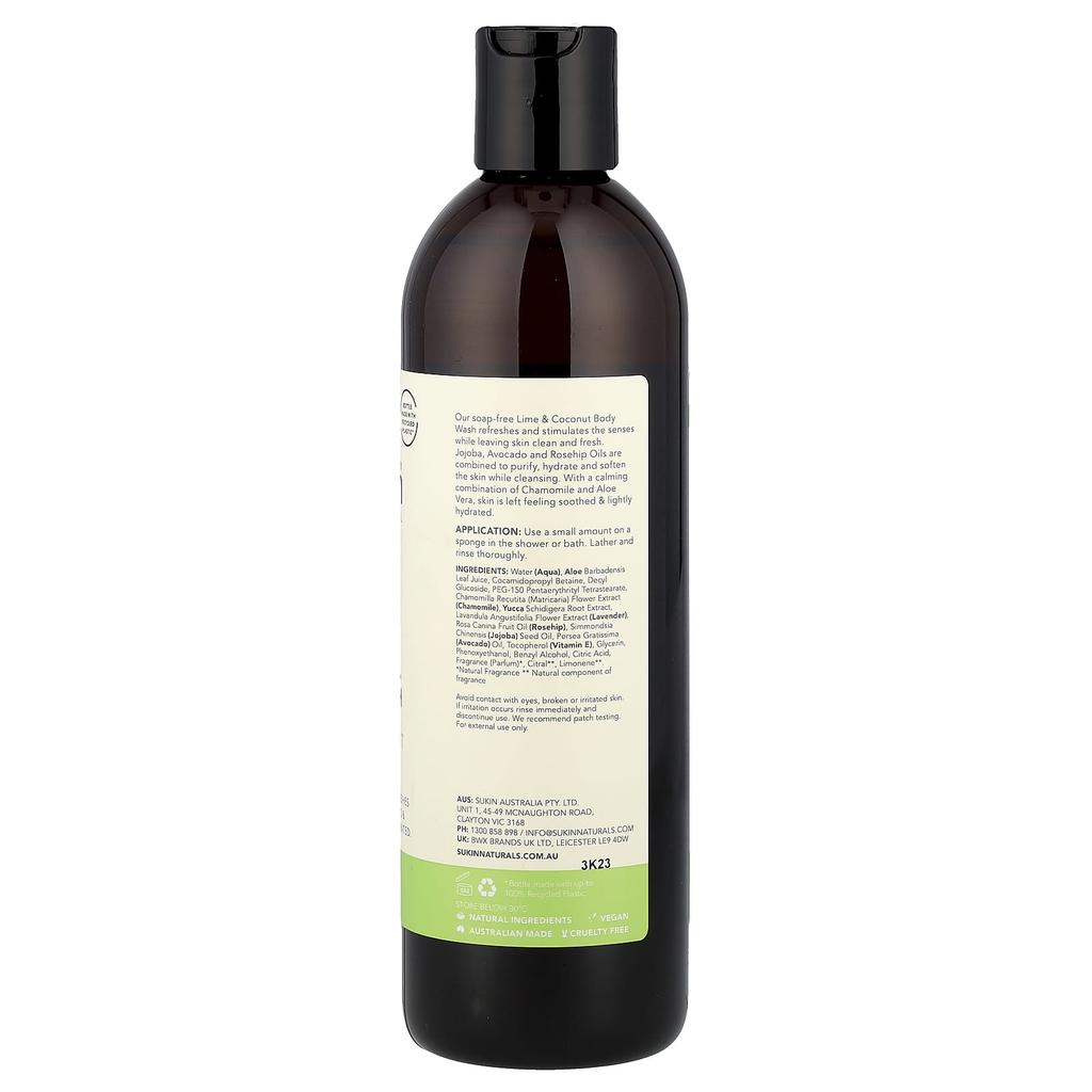 Vegetable Body Wash, All Skin Types, Lime & Coconut, 500Ml (16.91Fl Oz)