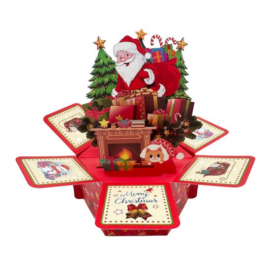 3D Pop-Up Christmas Cards with Envelope Folded Holiday Greeting Cards Cute Santa Claus Gift Card for Friends Children Family