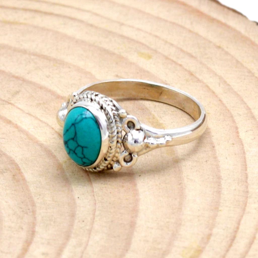 Turquoise 925 Sterling Silver Women Handamde Birthstone Ring