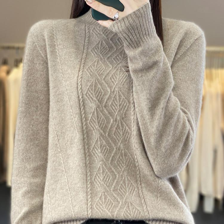 Женский свитер-пуловер Grace с воротником-стойкой, осенне-зимний теплый мягкий трикотаж, корейская мода, повседневные джемперы