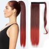 Women Fashion Ombre Color Red Wine Wrap Around Ponytail Extension Synthetic Fiber Long Straight Daily Wear Hair Extension