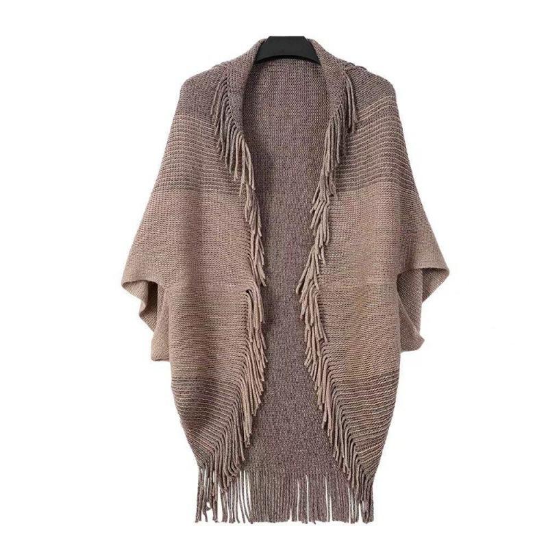 Stripe Knitted Shawl Bohemian Wraps Scarf Coat Luxury Cloak Scarves For Women