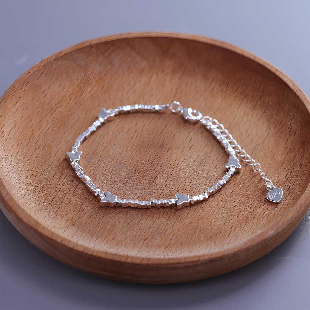VENTFILLE 925 Sterling Silver Star Bracelet Fashion Korean Five-pointed Star Crystal Double Bracelet