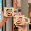 Cute Milk Fufu Clown Cup Cartoon Ceramic Mug with Lid Spoon Children Drinking Water Cup Girls Birthday Gift