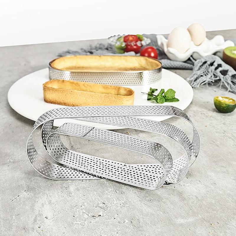 Oval Muffin Tart Rings Stainless Steel Cake Mold Perforated Cake Mousse Mold Cookies Cutter Pastry Quiche Baking Mold
