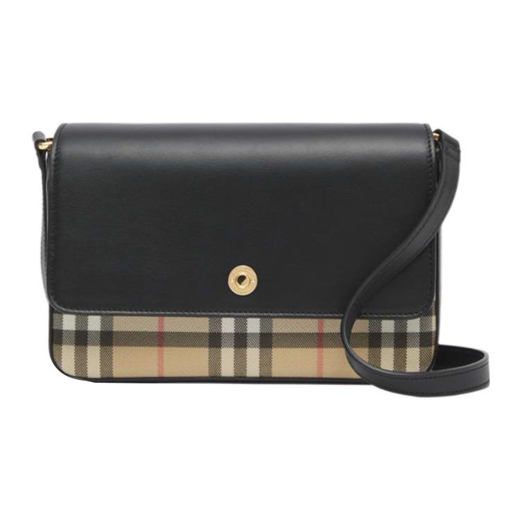 Burberry Vintage Check Color Block Magnetic Closure Flap Mini Shoulder Bag Women Shoulder Bag Black 80654811