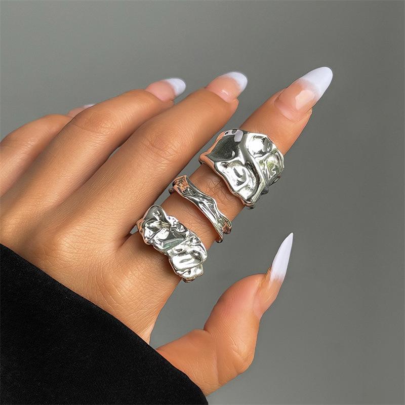 6Pcs/Set Silver Color Geometric Irregular Open Rings Set for Women Personality Metal Hollow Circular Rings Trendy Jewelry Gifts