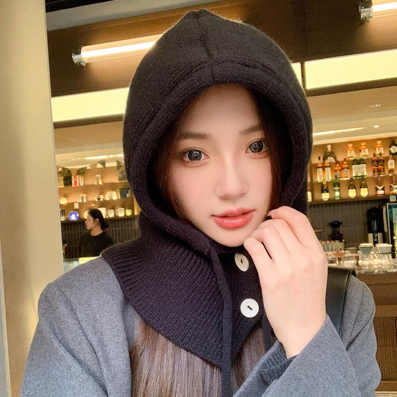 1pc Women Drawstring Balaclava Hat,Face Neck Warm Knit Ski Mask Cover Outdoor Warmer Cowl Hood for Winter Halloween,Christmas