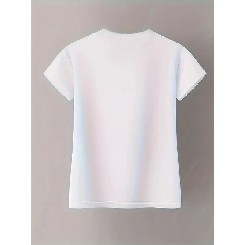 Стильная женская футболка с принтом, короткий рукав, европейский размер, круглый вырез, средняя эластичность, ткань, подходит для всех сезонов
