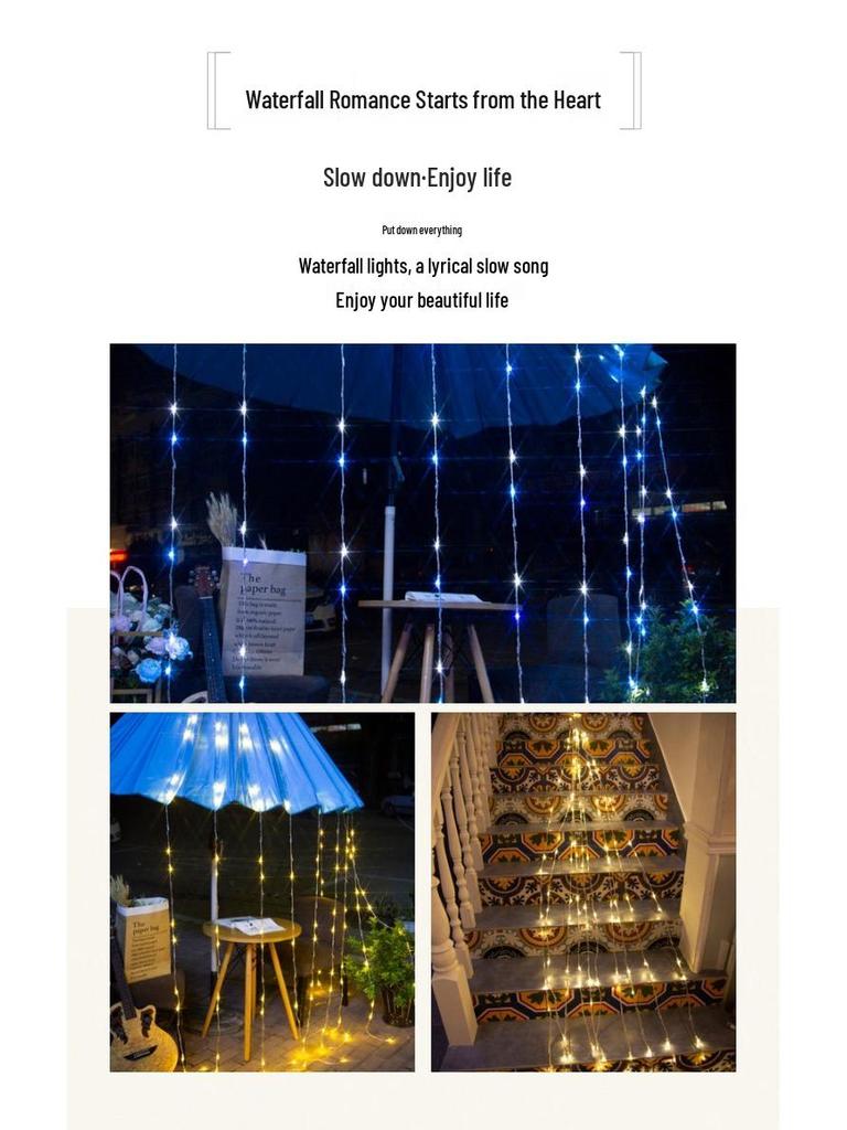 Водонепроницаемые светодиодные гирлянды-водопады - Наружные декоративные бегущие гирлянды-занавесы.