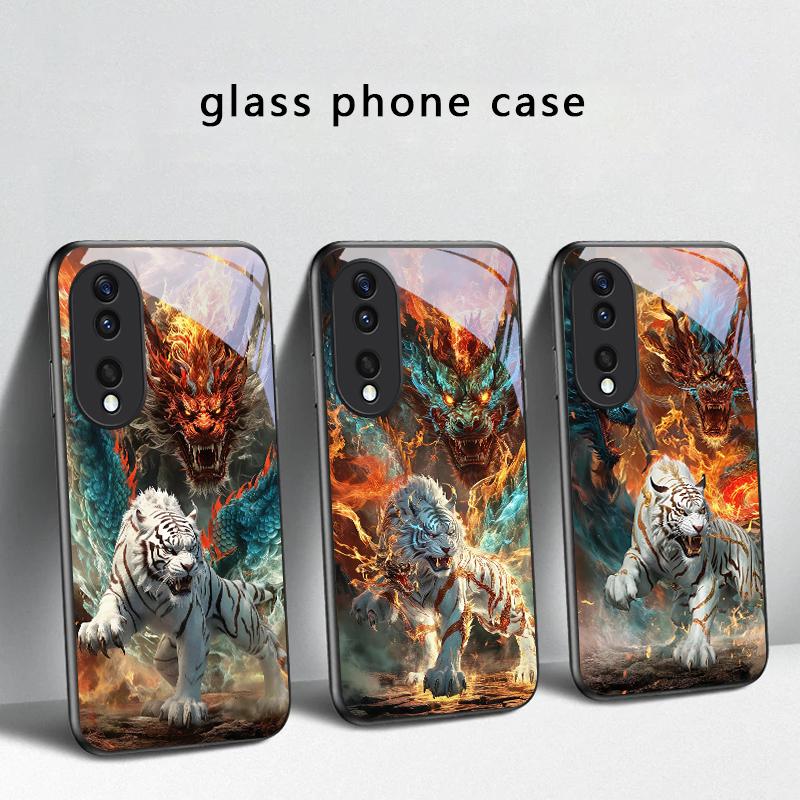 Огромный дракон и тигр For Honor X5 Plus X30 X9c Smart X5b X9a X30 Max X50i 30 Pro 50 Pro 70 90 Smart 200 Lite Стеклянный чехол для телефона