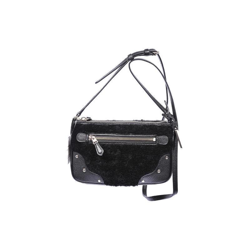COACH Rhyder 22 zipper closure pebbled leather and plush shearling shoulder crossbody bag small women's black