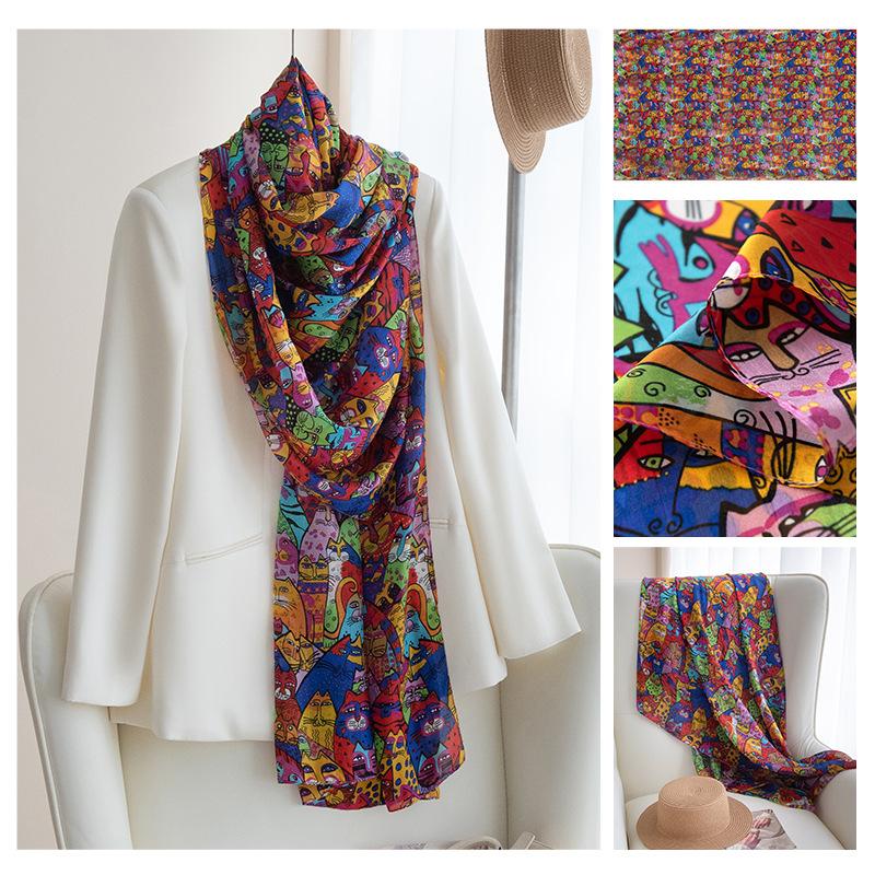 Длинные полосы шелкового шарфа  Высококлассный шарф из тутового шелка  Женский свежий маленький цветочный тонкий стиль  Атмосфера  Большая шаль