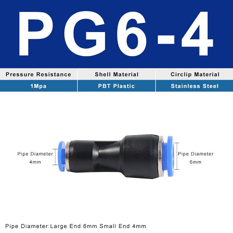 PG Pneumatic Fittings 2-Way Straight Connector Diameter Reduce For 8mm-6mm/6mm-4mm For Pneumatic Tube Air Hose Ventilation Valves 4