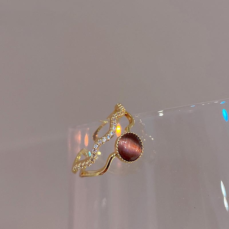 Открытое кольцо-бантик из гальванизированного золота с цирконием - корейский дизайн, роскошные ювелирные изделия