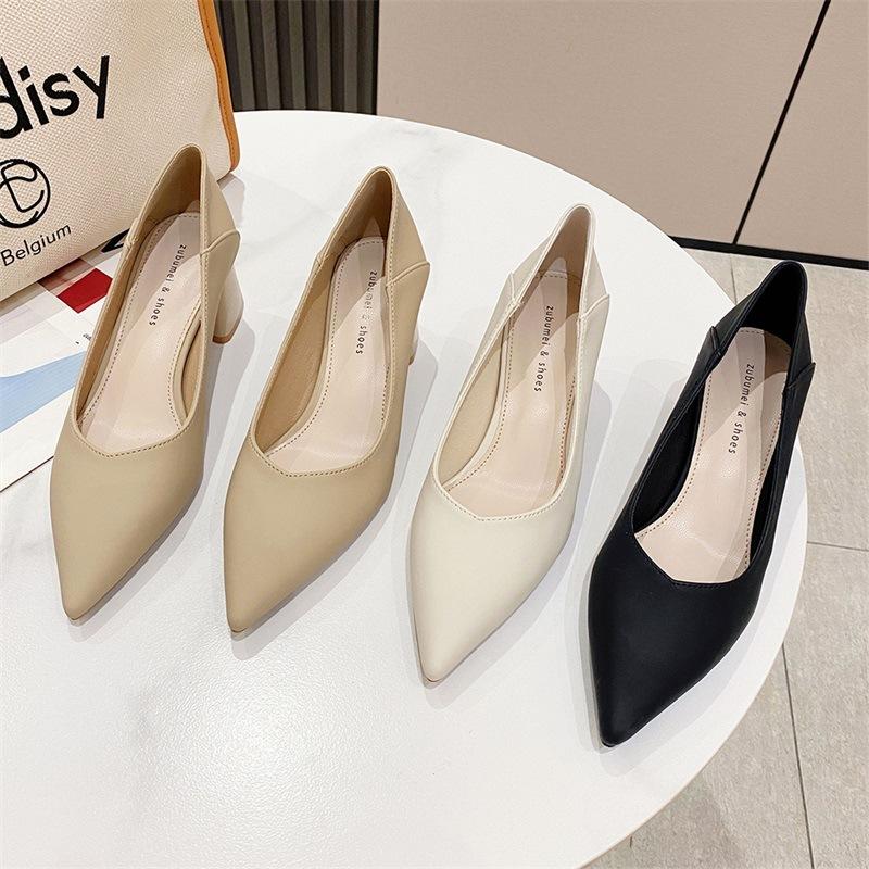 Женские туфли на одинарной платформе, новая корейская версия, весенне-осенняя обувь с острым носком, толстым каблуком и высоким каблуком, платье для рабочего места, женская обувь для двух видов одежды