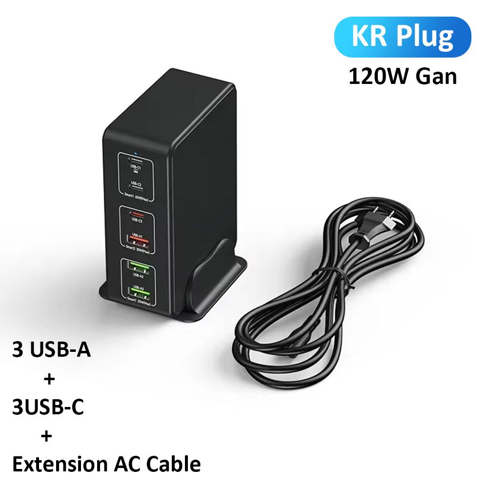 QC3.0 PPS PD 65W 6-портовая зарядка Gan 120W Зарядная станция 3C+3A для iPhone Samsung Xiaomi Смартфон Ноутбук Настольный ПК Быстрая зарядка