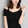 Женская футболка с открытыми плечами и короткими рукавами, летний однотонный тонкий пуловер, уличная одежда