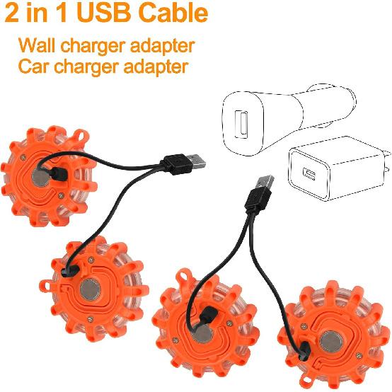 VANCLE USB-C Rechargeable LED Road Flares Roadside Emergency Light, Safety Warning Flashing Flare Beacon Disc Strobe Traffic With Magnetic Base For