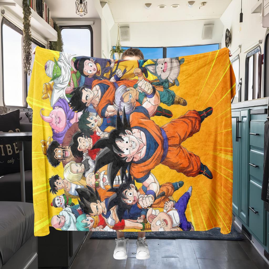 1 шт. Фланелевое одеяло с принтом Сон Гоку, Высокое качество, Для всех сезонов, Декор для дома, Тепло и уют, Идеально для рождественских подарков