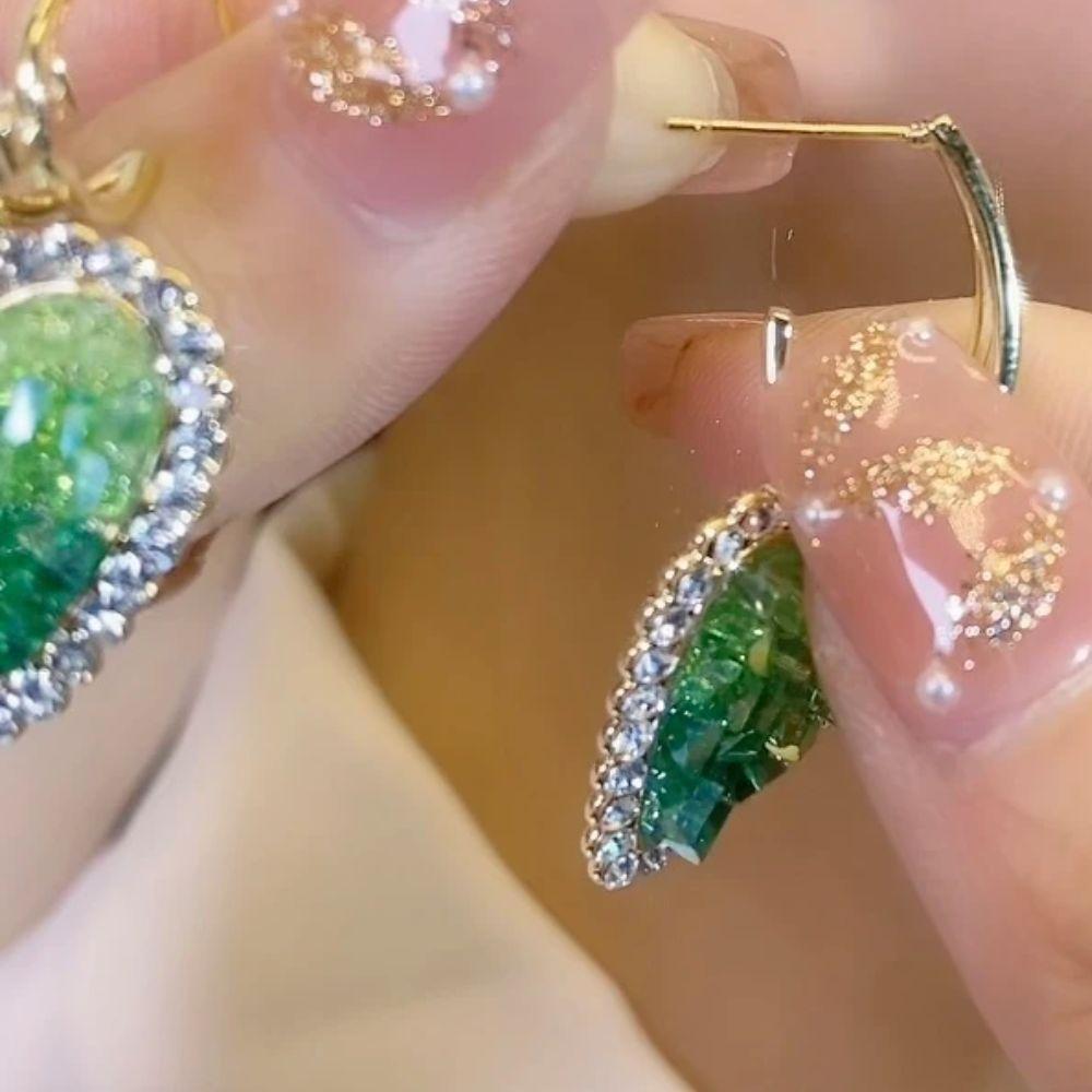 Crystal Green Love Earrings Design High-end Luxury Earrings Trendy Earrings for Women