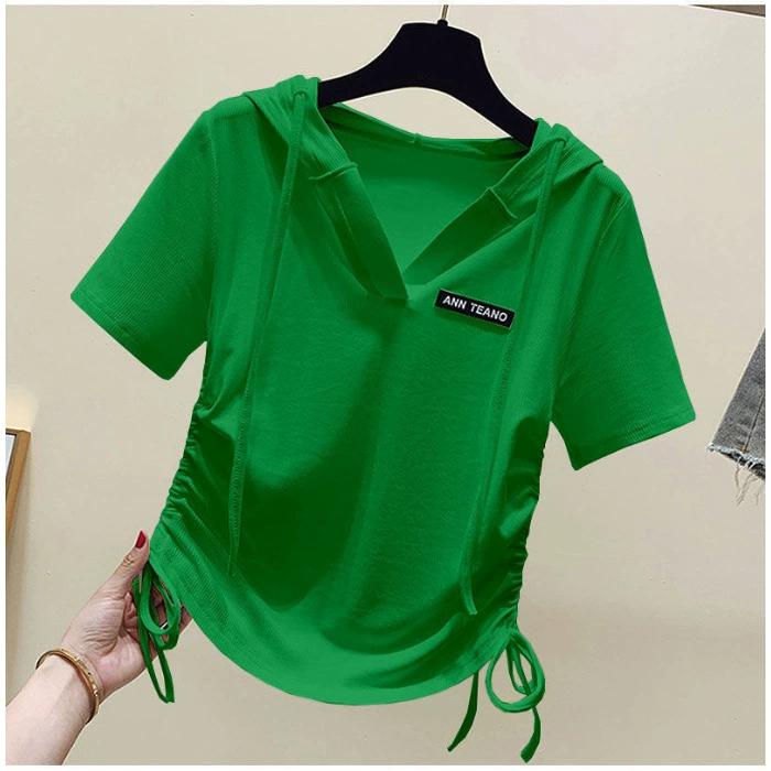 Модная универсальная футболка с капюшоном и короткими рукавами, женская корейская версия, повседневный пуловер, летняя свободная универсальная футболка