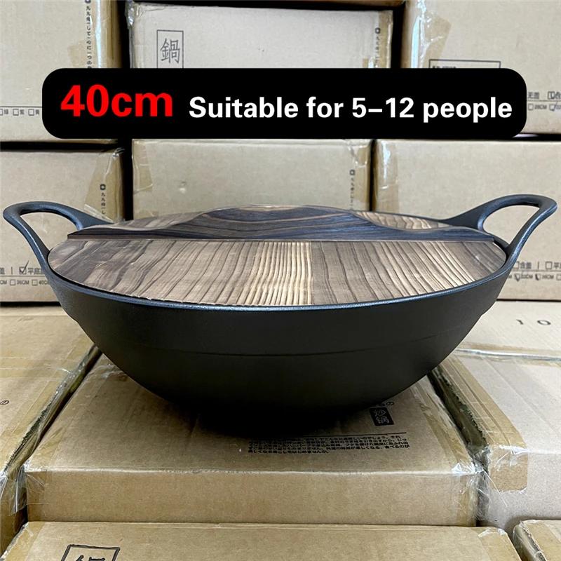 Сковорода Чугунная кастрюля Бытовая большая кастрюля Deepen Old Style Double Ear Бытовая фритюрница Wok 40 см большая чугунная кастрюля