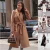 Women's Autumn/Winter V-Neck Tie-Up Woolen Coat with Long Sleeves
