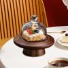 Wooden Cake Stand Plate Glass Dome Multifunctional Snack Decoration Fruit Tray