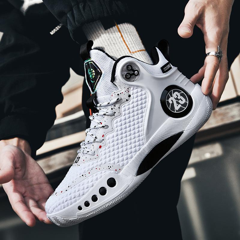 Большие размеры сетчатые мужские дышащие кроссовки новые кроссовки до середины голени для пар фактические боевые баскетбольные кроссовки для тренировок