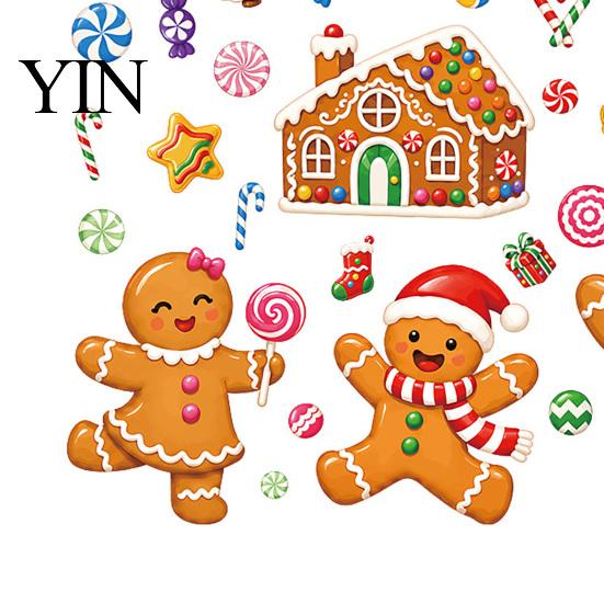 Christmas Party Supplies 4Pcs Gingerbread Window Stickers, Candy Cane Decals, Reusable Tree Glass Decals Decorations for Home Office Xmas Decor