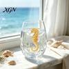 Personalized Daily Use Glassware Stemless Wine Glasses with Marine Animal Pattern, 420ml Capacity, High Borosilicate Halloween Themed Drinking