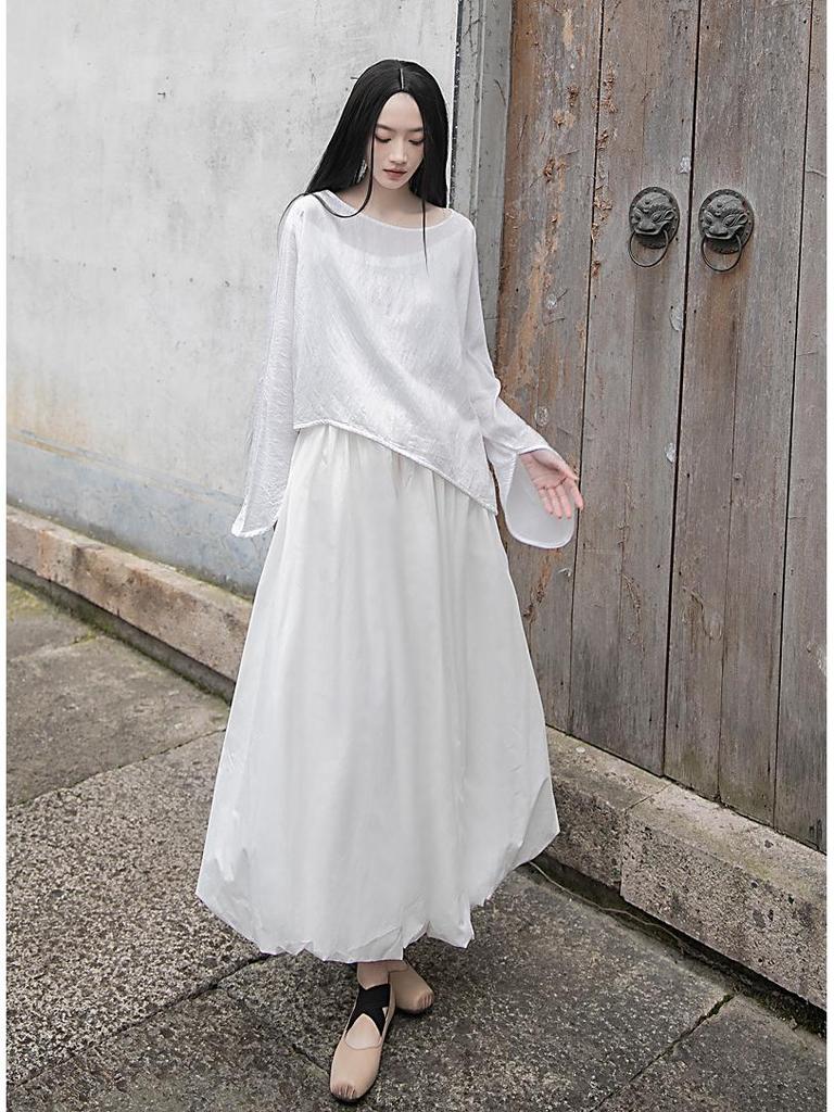 Handmade Heavy-Duty Puffy Cloud Ruffle Midi Skirt In Black and White