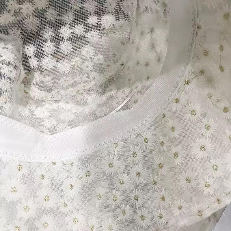 Japanese Daisy Embroidered Fisherman Hat Unisex Thin Summer Korean Style Mesh Bucket Hat for Spring