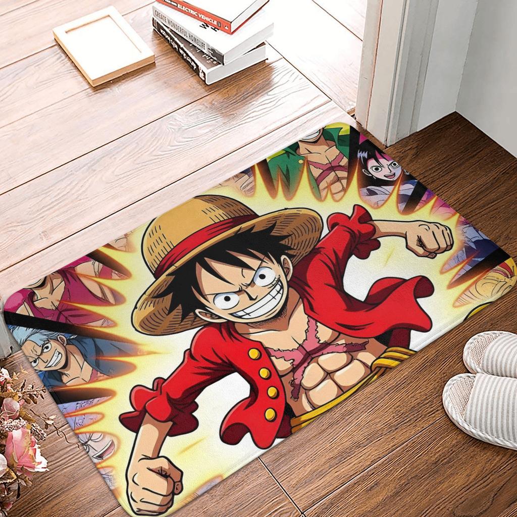 Anime One Piece Front Door Mat Anti-Slip Outdoor Absorbent Straw Hat Pirates Luffy Doormat Garden Garage Entrance Rug Carpet