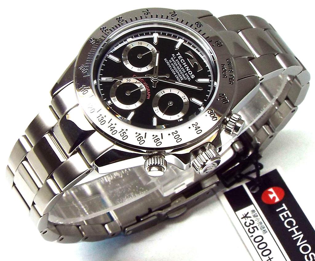 TECHNOS Мужские часы-хронограф с черным циферблатом и браслетом TSM401SB-SET